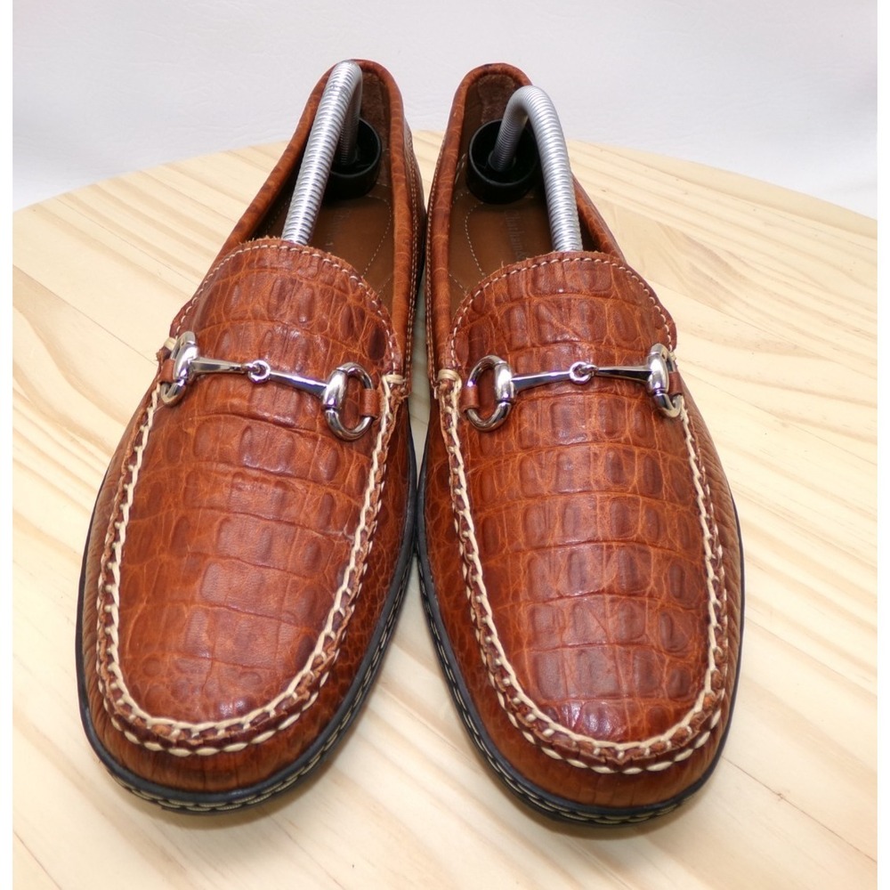 TB Phelps Horse Bit Loafers 711-10 Mens Brown Size 9.5 M Slip On Croc Embossed